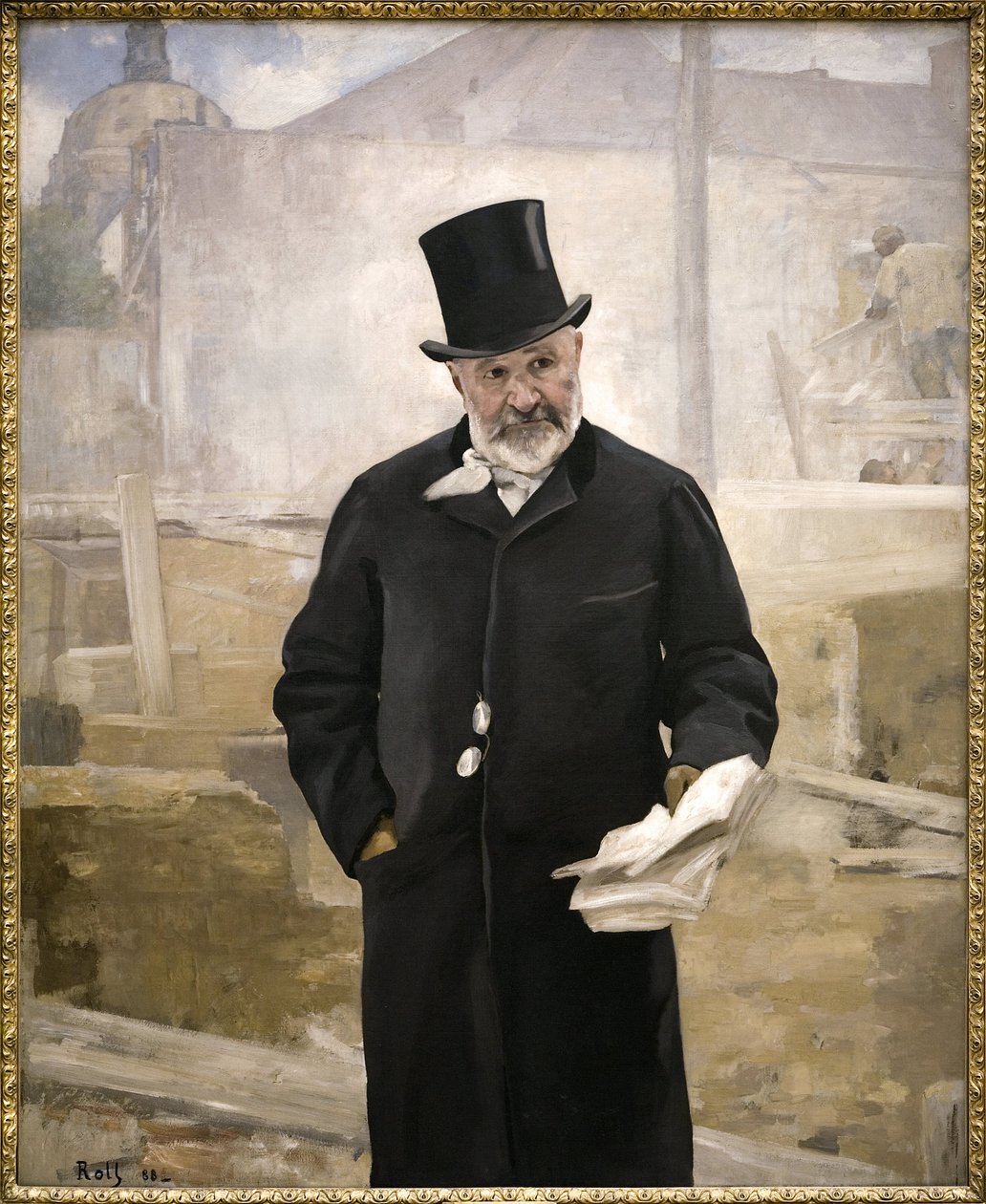 Retrato de Jean Charles Adolphe Alphand (1817-1891), Colaborador del Barón Haussmann, Supervisor de obras públicas, trazado de espacios verdes en París, director de obras de la Exposición Universal de 1889, Pintura al óleo sobre lienzo de Alfred Roll (1846 de Alfred Roll