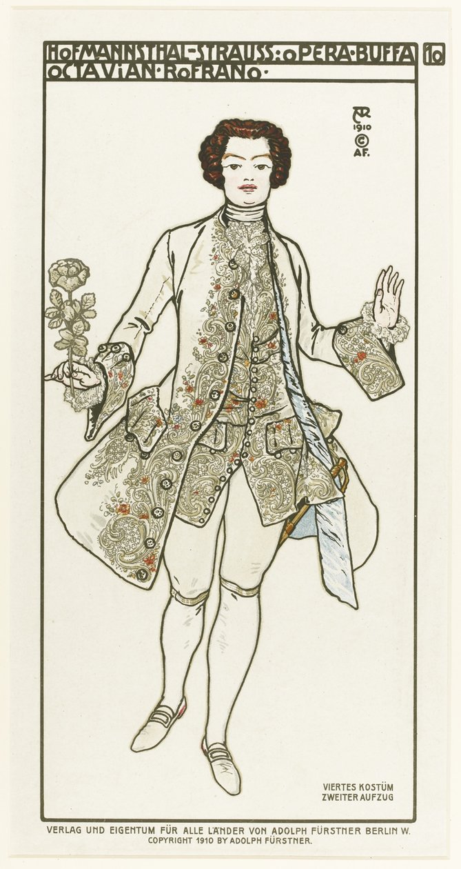 Diseño de vestuario para la ópera Der Rosenkavalier El caballero de la rosa de Richard Strauss, 1910 de Alfred Roller