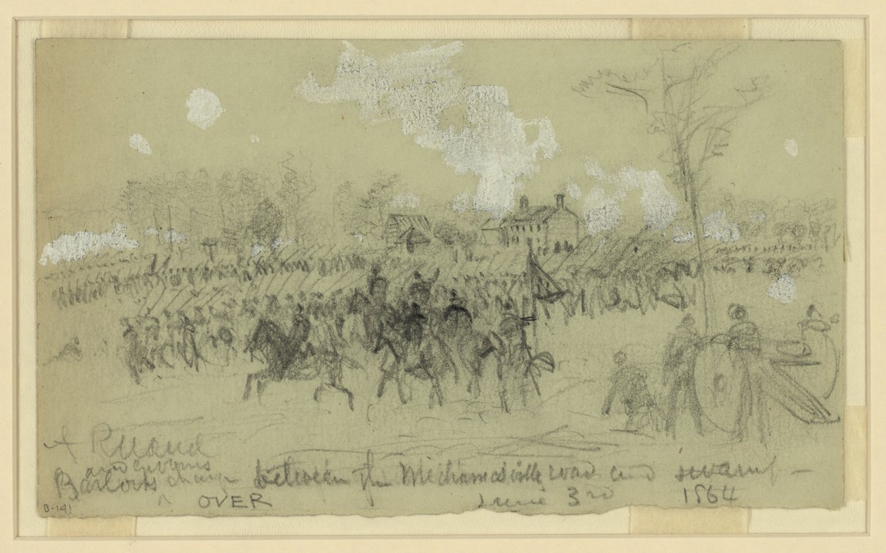 Carga de Barlow y Gibbons entre el camino de Mechanicsville y el pantano de Alfred Rudolph Waud
