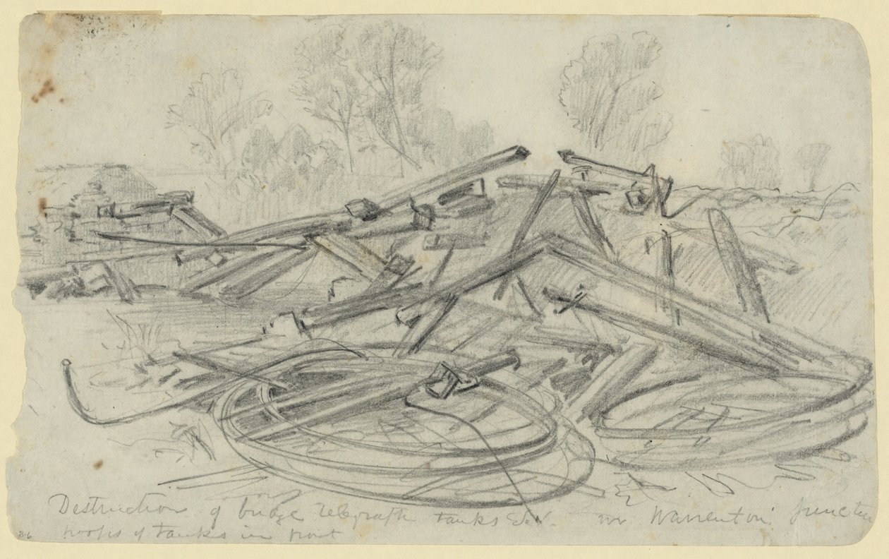 Destrucción de puente, tanques de telégrafo, etc. en Warrenton Junction de Alfred Rudolph Waud