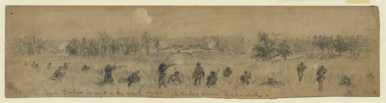 General Barlow frente a las obras rebeldes, a 12 millas de Richmond de Alfred Rudolph Waud