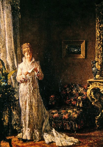 Dama en un vestido de encaje (Buenas noticias) de Alfred Seifert