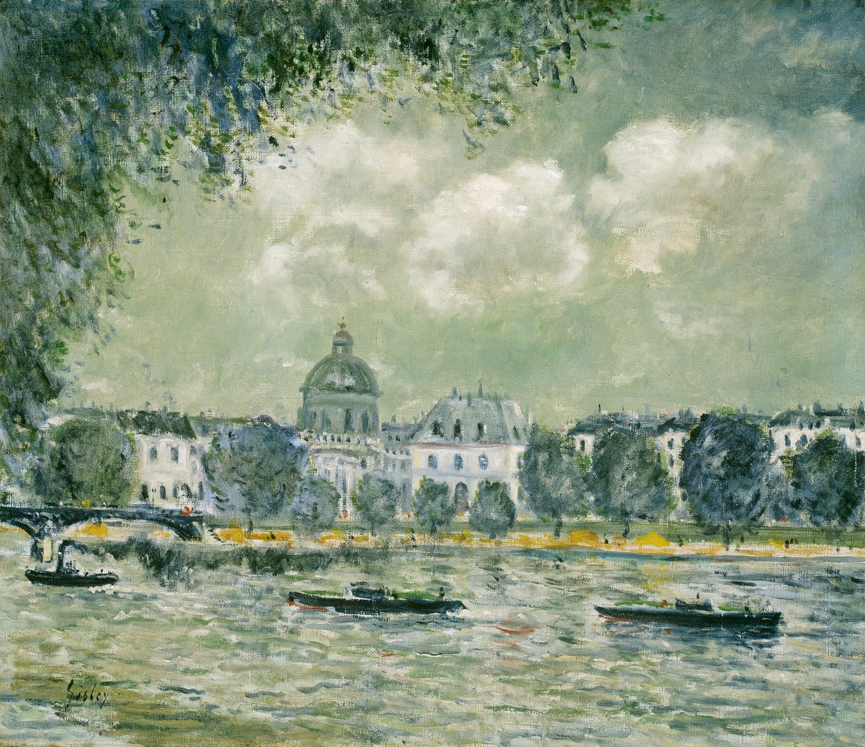 Paisaje a lo Largo del Sena con el Instituto de Francia y el Puente de las Artes de Alfred Sisley