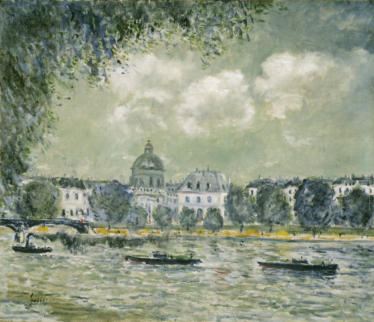 Paisaje a lo largo del Sena con el Instituto de Francia y el Puente de las Artes, c.1875 de Alfred Sisley
