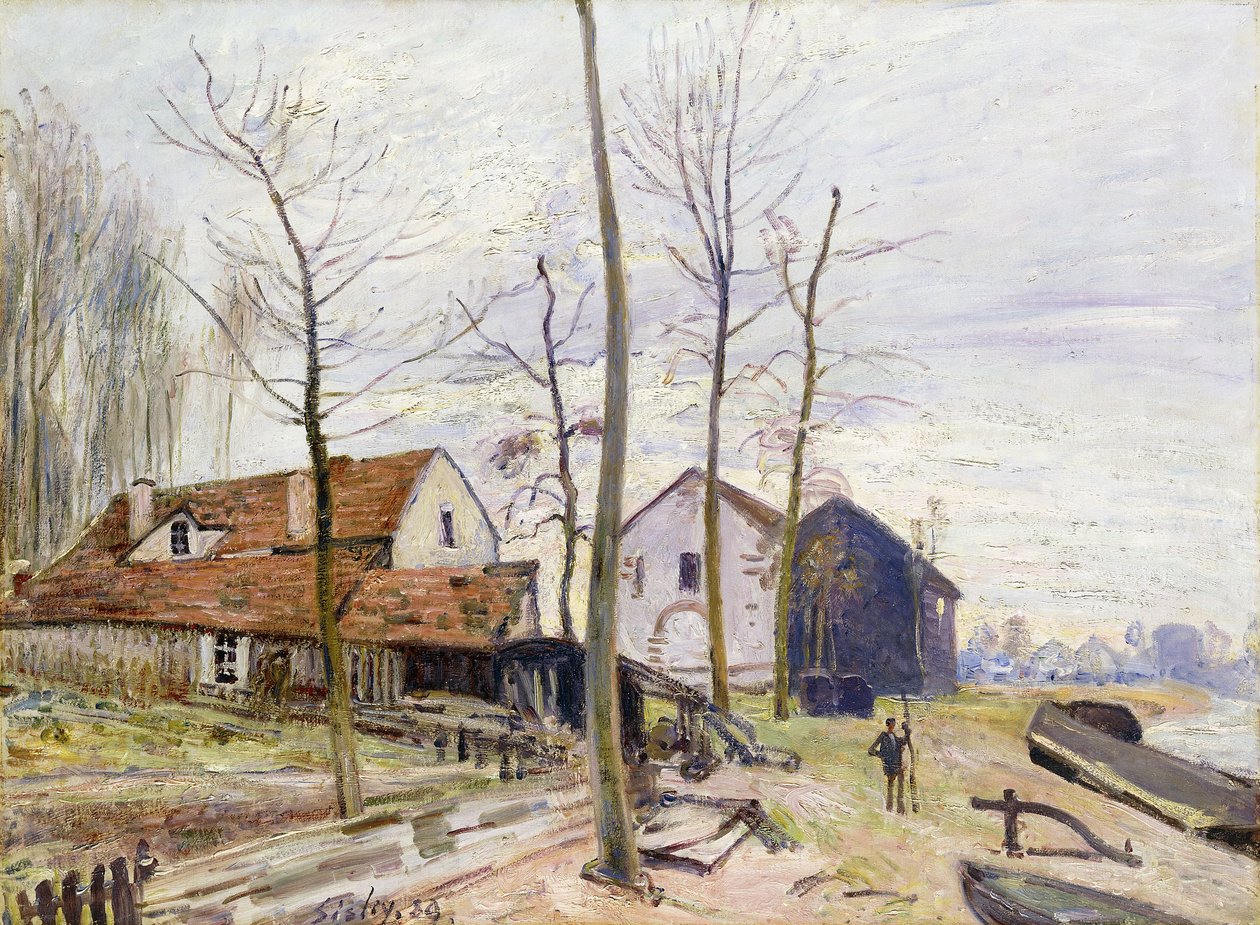 Los molinos de Moret, con sol naciente, 1889 de Alfred Sisley