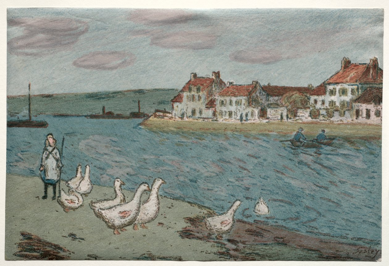La Orilla del Río o Gansos de Alfred Sisley