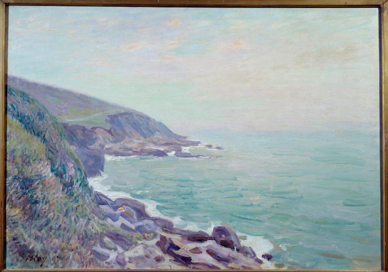 Vista de las costas de Gales en la niebla de Alfred Sisley