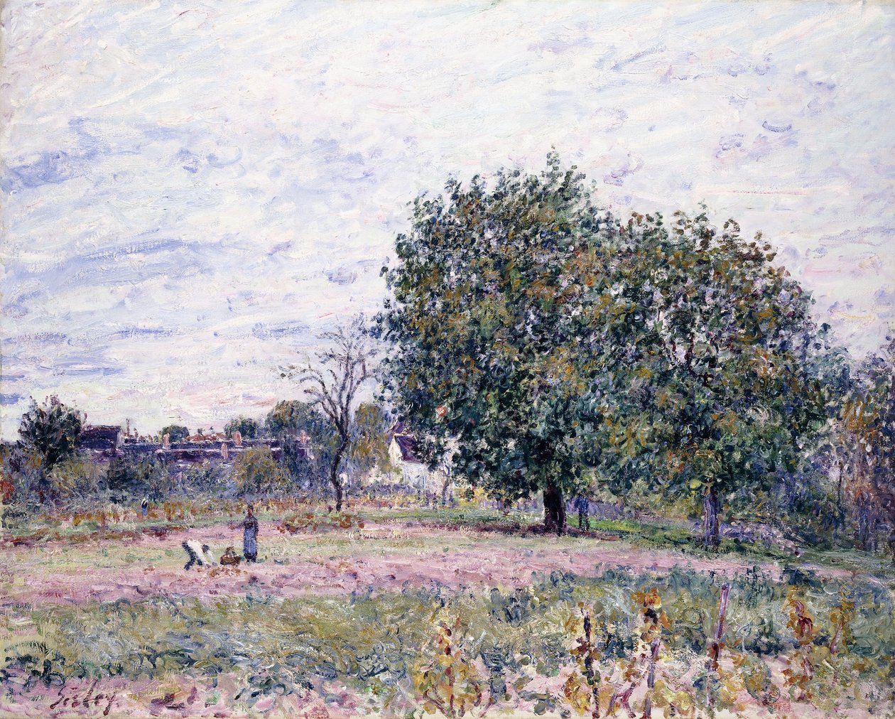 Nogales, efecto del sol poniente - Primer día de octubre de Alfred Sisley