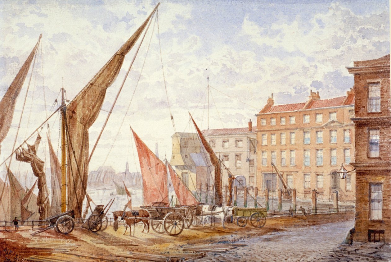 Vista del muelle de Maidstone, Queenhithe, Ciudad de Londres, 1865 de Alfred Slocombe