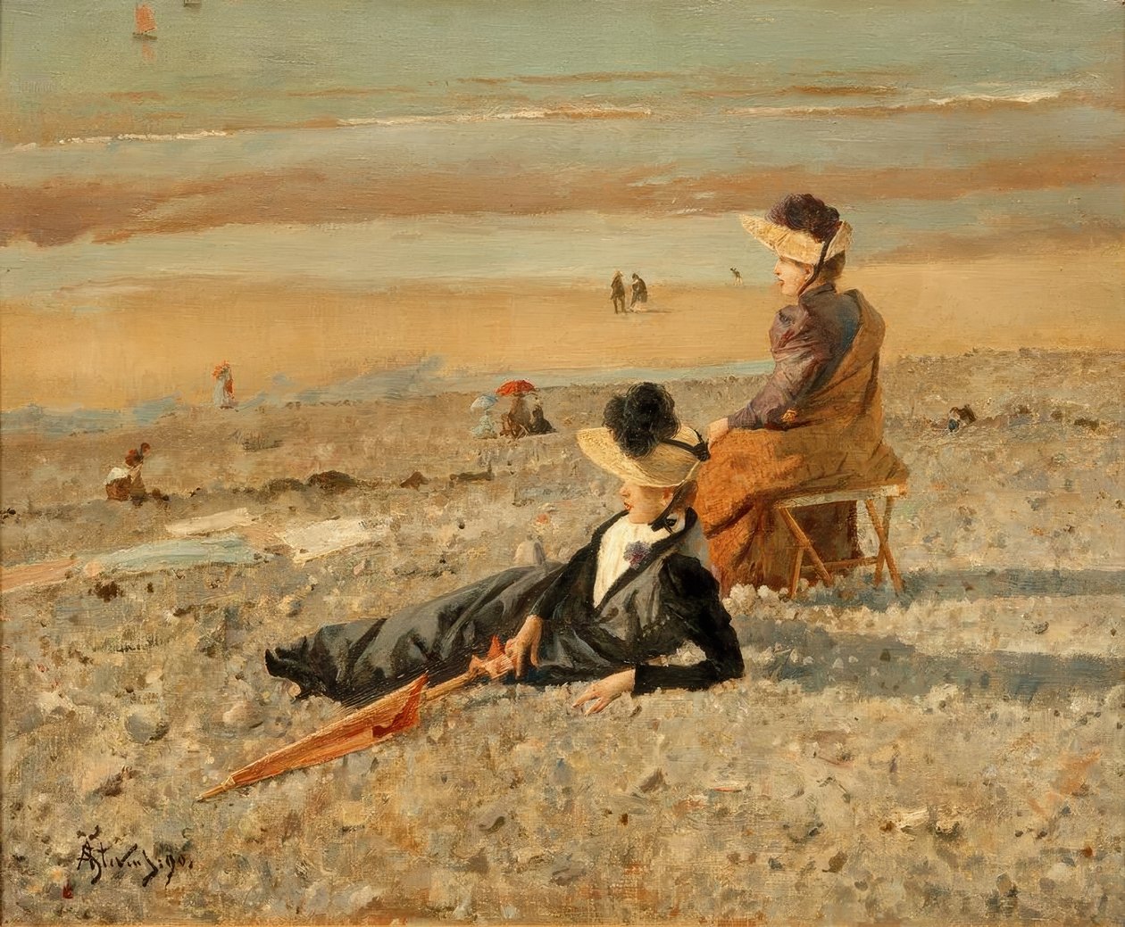 A.Stevens, Un hermoso día en Le Tréport de Alfred Emile Stevens