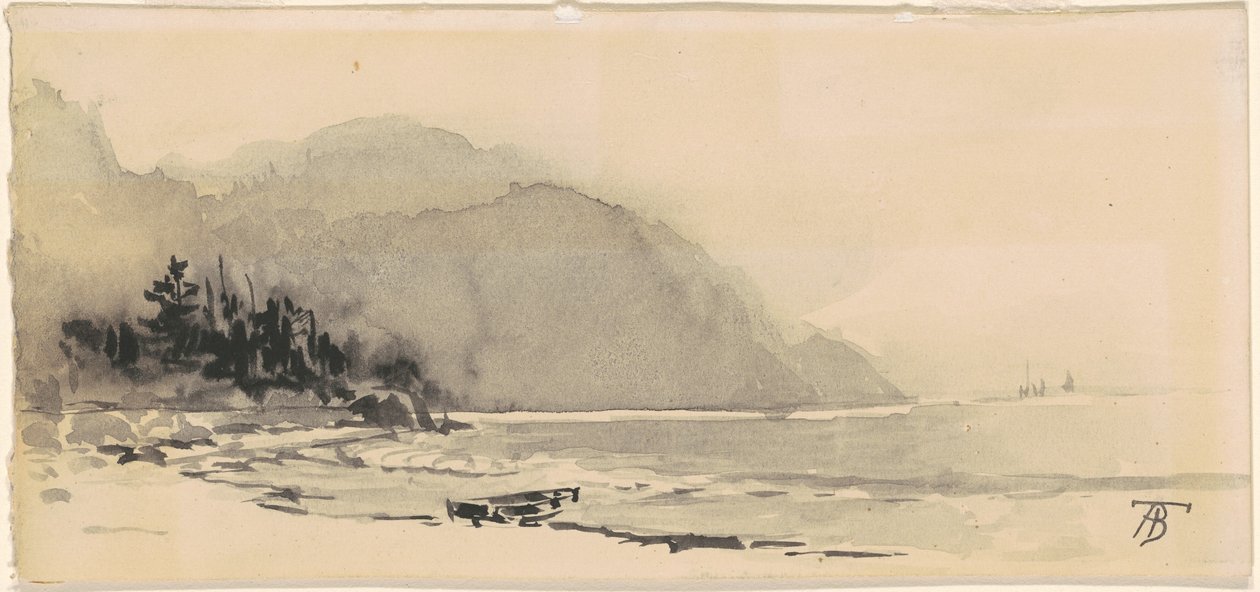 Barco en la playa de Alfred Thompson Bricher