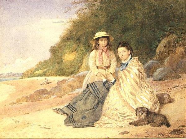Madre e hija con perro de Alfred Tidey