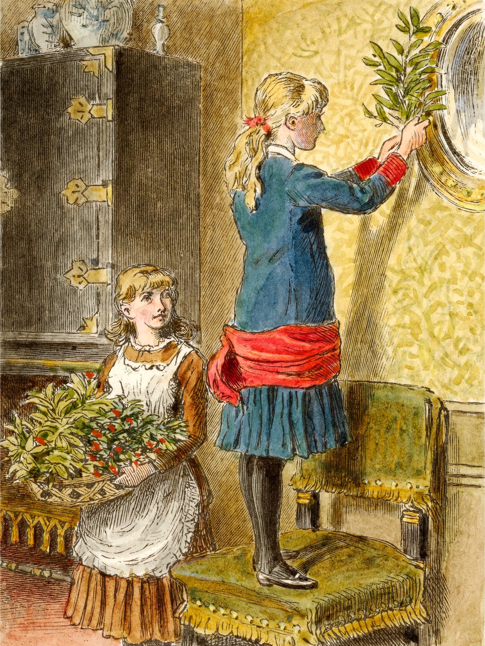 Decorando para Navidad, pub. 1854 de Alfred W Cooper