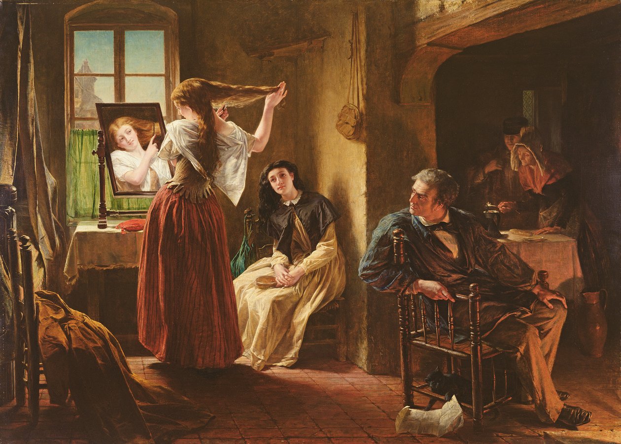 La Invención de la Máquina de Peinado, 1862 de Alfred W. Elmore