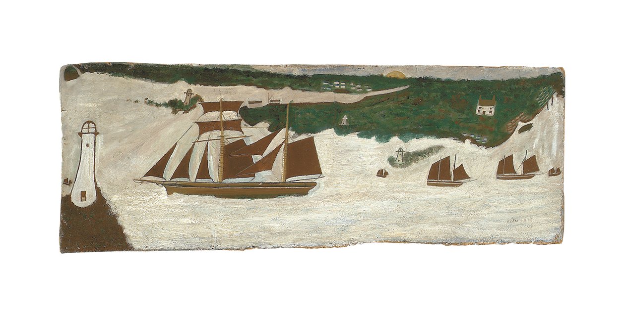 Goleta pasando junto a un faro, c.1855-1942 (óleo sobre tabla) de Alfred Wallis