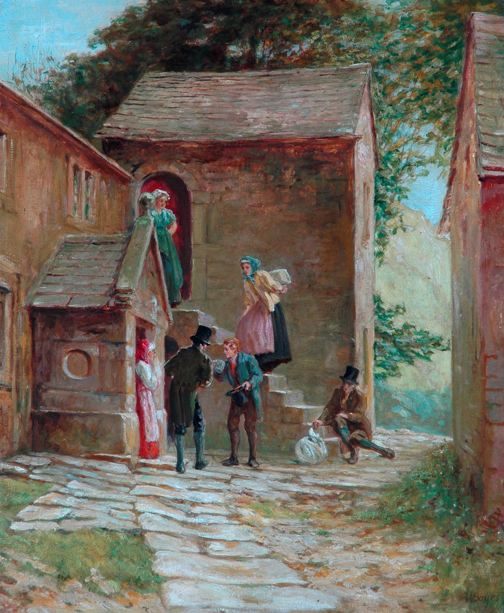 Vista del Patio con Figuras, Kilnhurst, Todmorden, c.1860 de Alfred Walter Bayes
