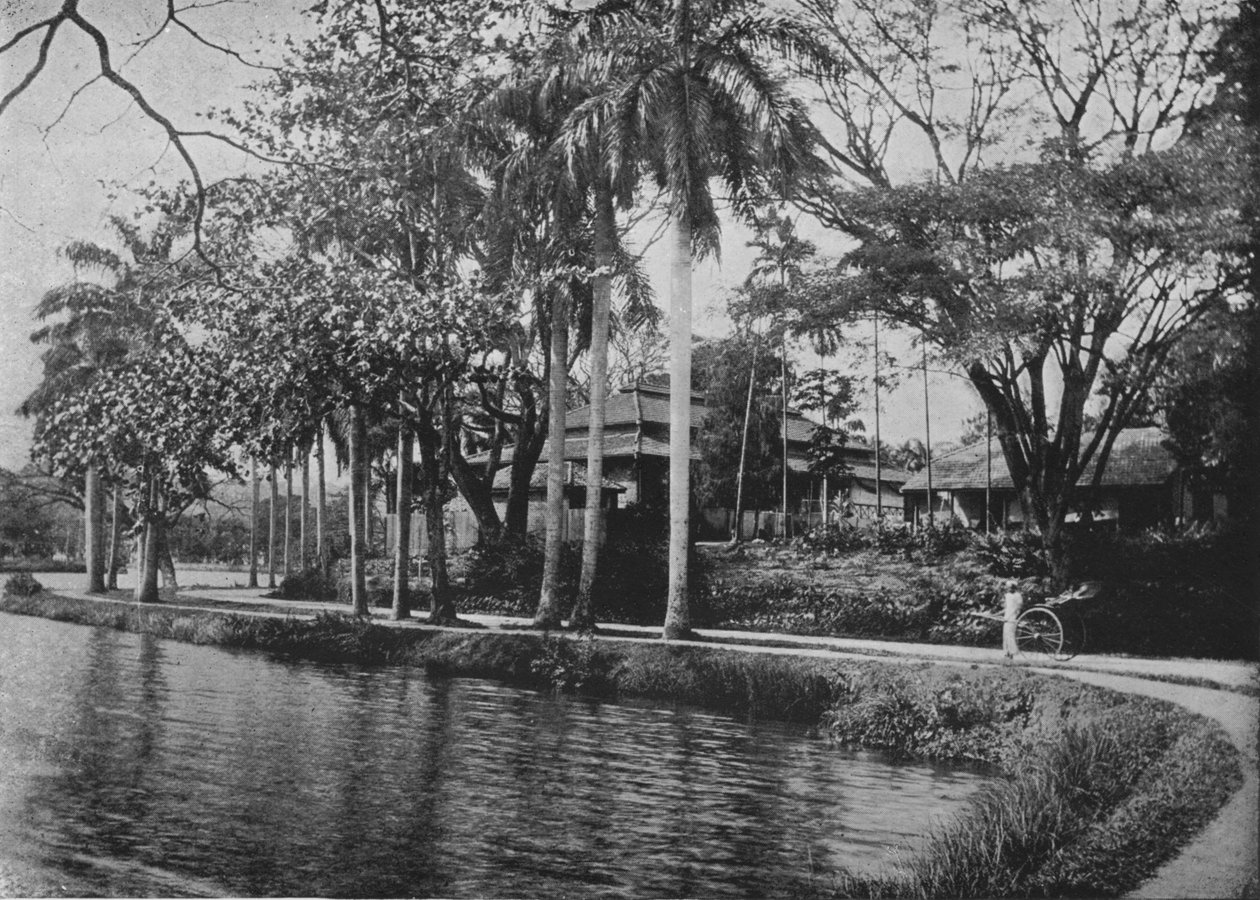 Kandy - Un rincón pintoresco del lago, c. 1890, 1910 de Alfred William Amandus Plate