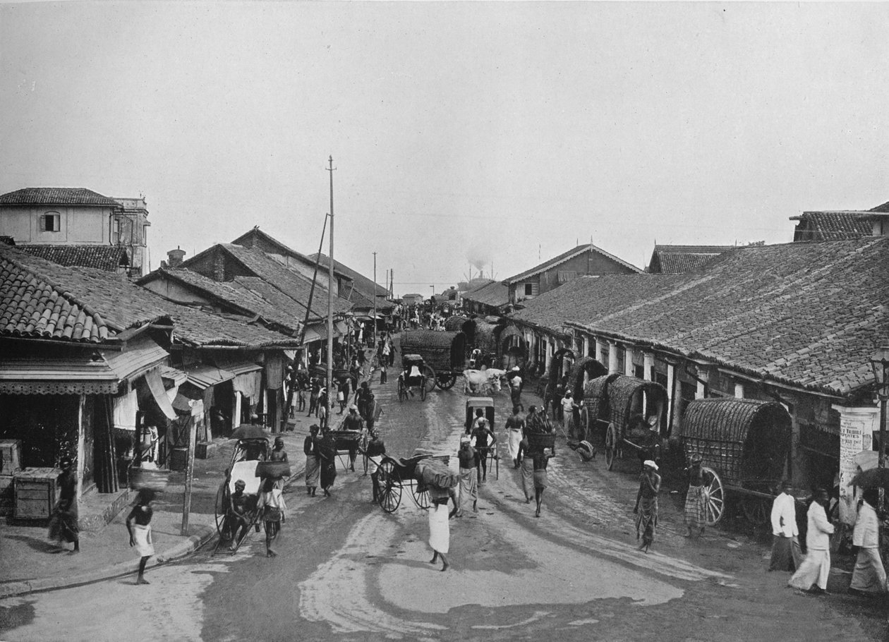 Escena típica de la calle en barrios nativos, Colombo, c1890, 1910 de Alfred William Amandus Plate