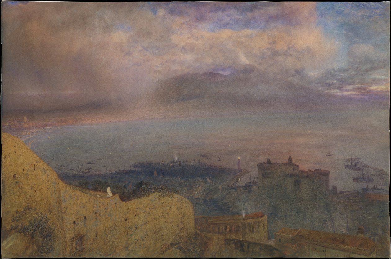 Bahía de Nápoles - una tierra de fuego humeante de Alfred William Hunt