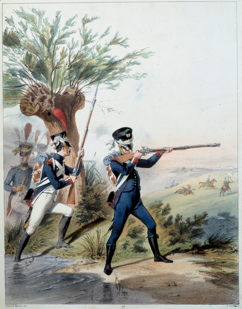 Ejército Napoleónico: Guardia Imperial. Grabado de Alfred De Marbot (siglo XIX) 1809. Malmaison, Museo del Castillo. de Alfred de (after) Marbot