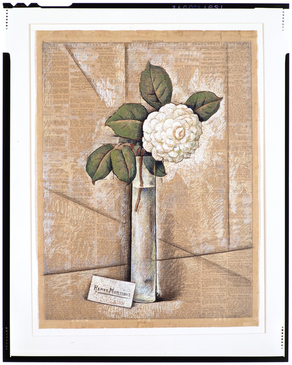 Gardenia in Glass, c.1936 (gouache, acuarela y tiza sobre papel de periódico) de Alfredo Ramos Martinez