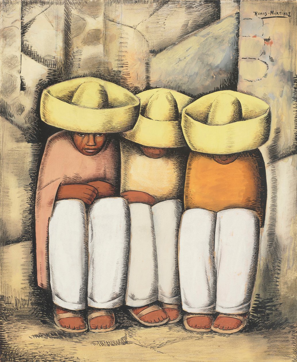 Indios descansando, c.1935 (témpera y carboncillo sobre cartulina) de Alfredo Ramos Martinez
