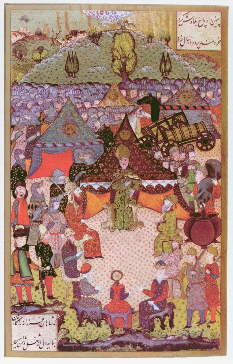 El rey de Hungría, Lajos II (1506-26) en consejo antes de la batalla de Mohács en 1526, 1558 de Ali Amir Beg