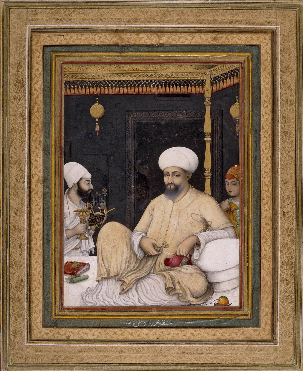 Ali Riza (pintor). El sultán Ibrahim Adil Shah II venera a un santo sufí, Bijapur, hacia 1620-30, Museo Británico, Londres. de Ali Riza