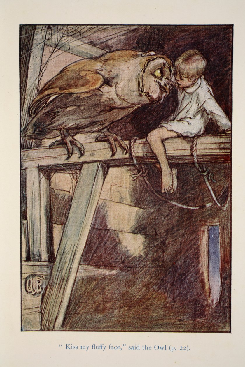 Kiss My Fluffy Face", dijo el búho, de Brownies and Other Tales, de Julia Hortia Ewing, pub. G Bell & Sons, Londres de Alice Bolingbroke Woodward