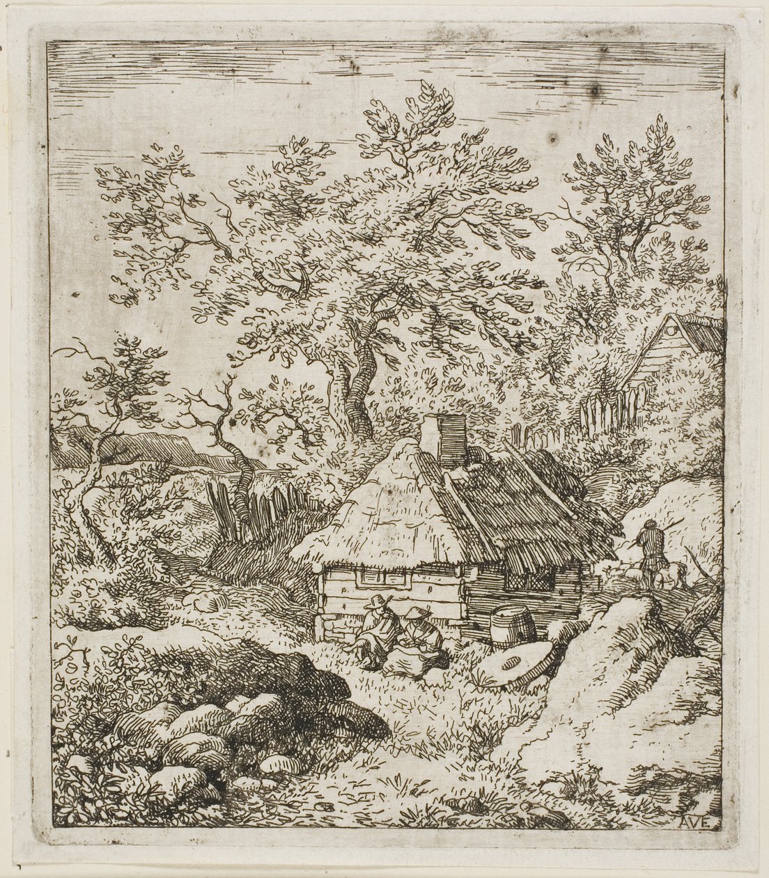 Cabaña de paja entre árboles y rocas de Allaert van Everdingen