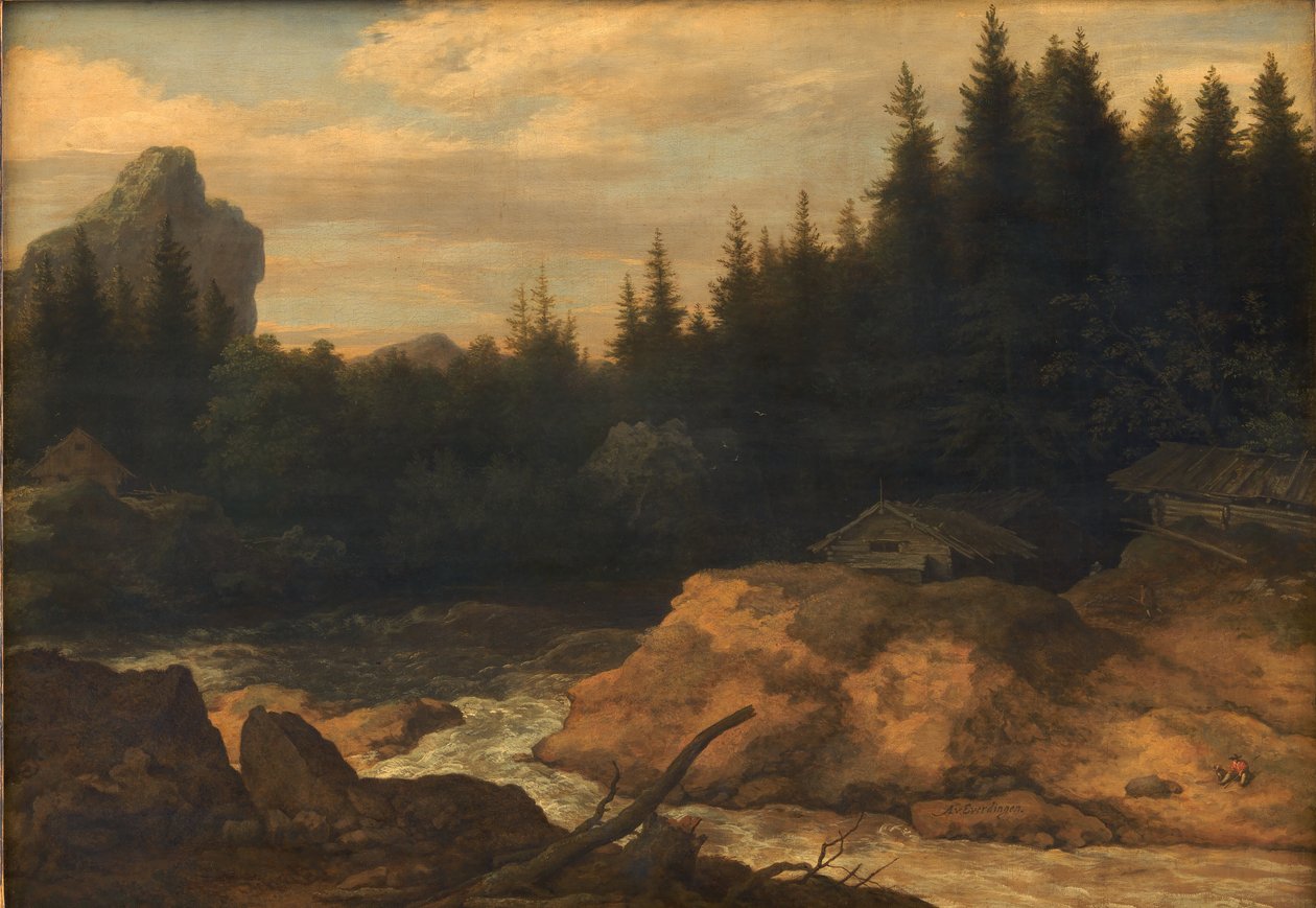 El río en el bosque de pinos de Allaert van Everdingen