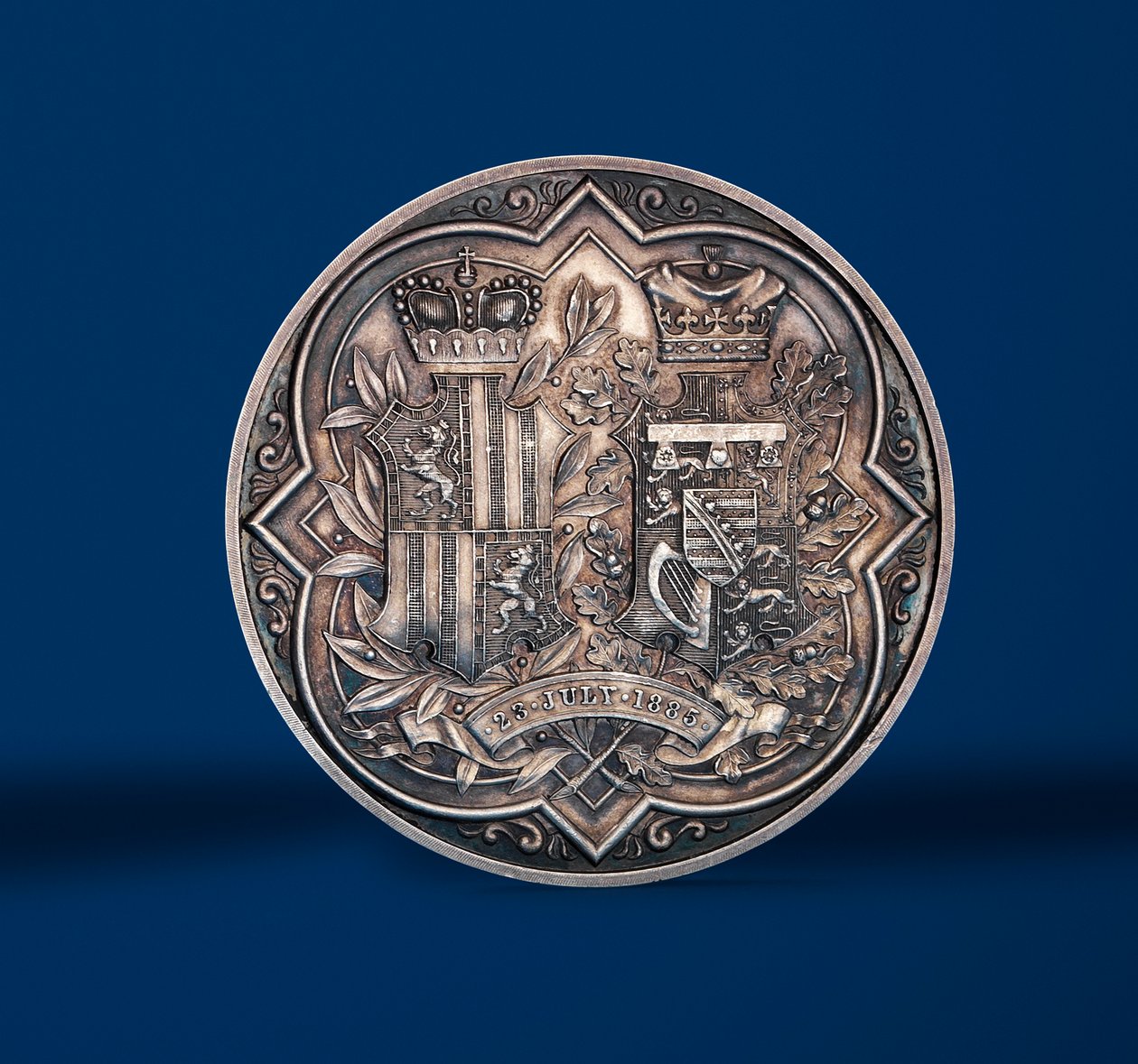 Medalla conmemorativa del matrimonio de la Princesa Beatriz y el Príncipe Enrique de Battenberg, 1885 (plata) de Allan Wyon