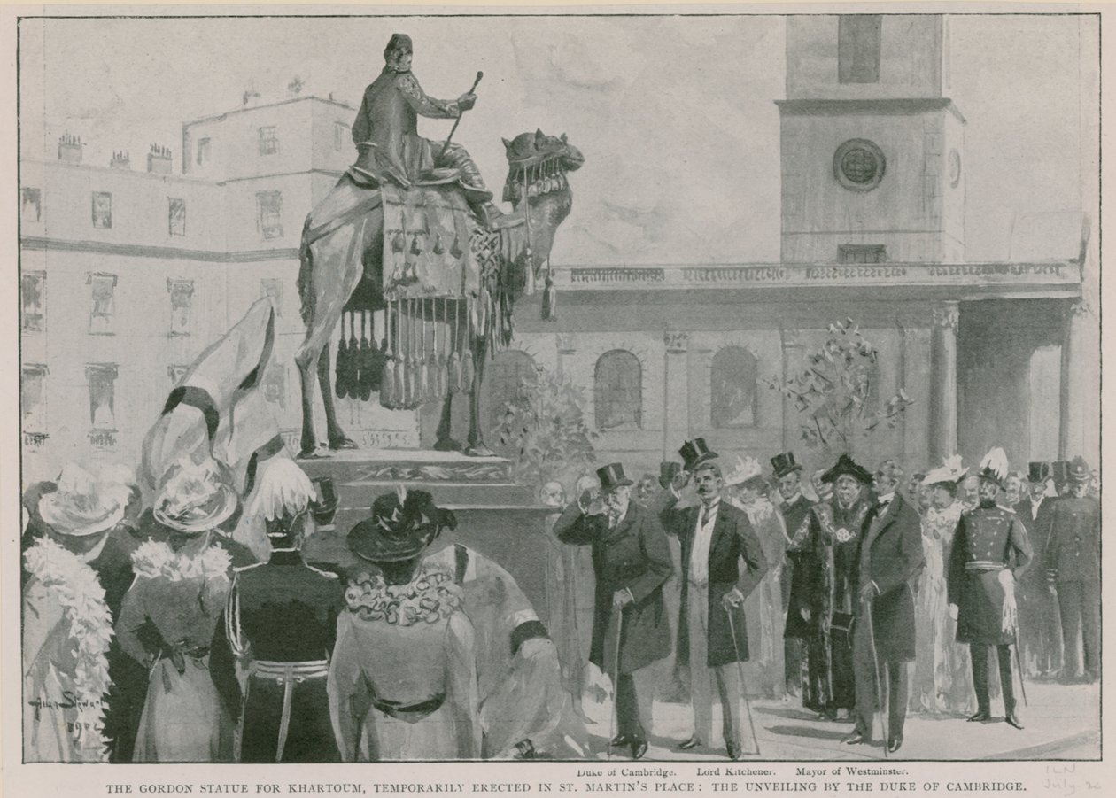 La estatua de Gordon para Jartum, erigida temporalmente en St Martin