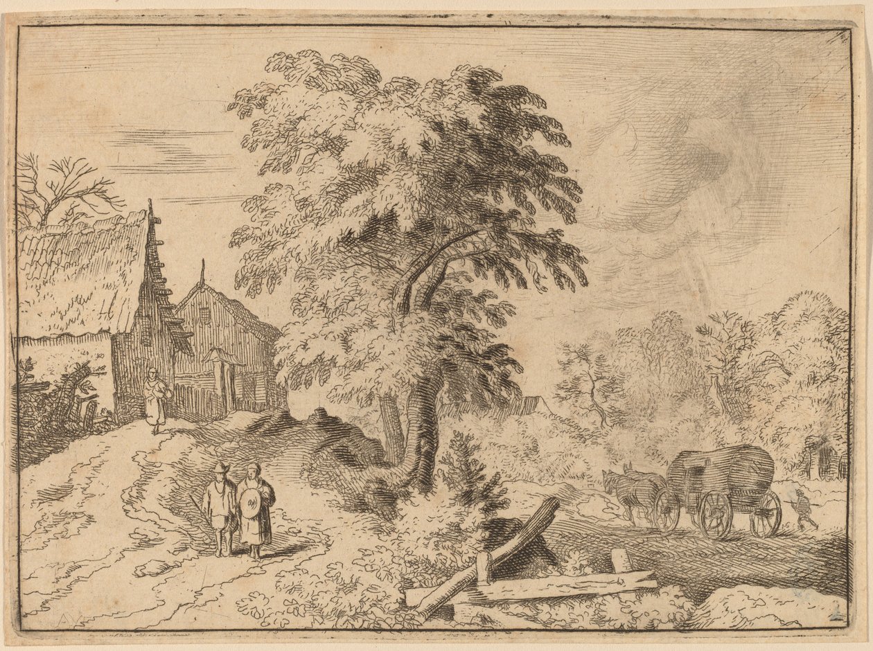 Carro con dos caballos de tiro de Allart van Everdingen