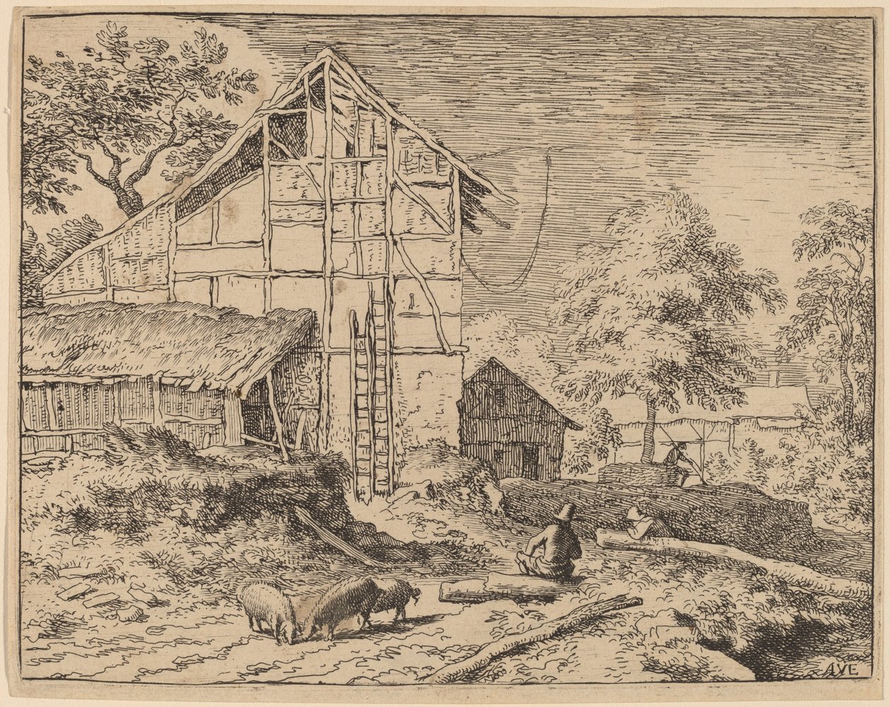Cabaña con dos escaleras de Allart van Everdingen