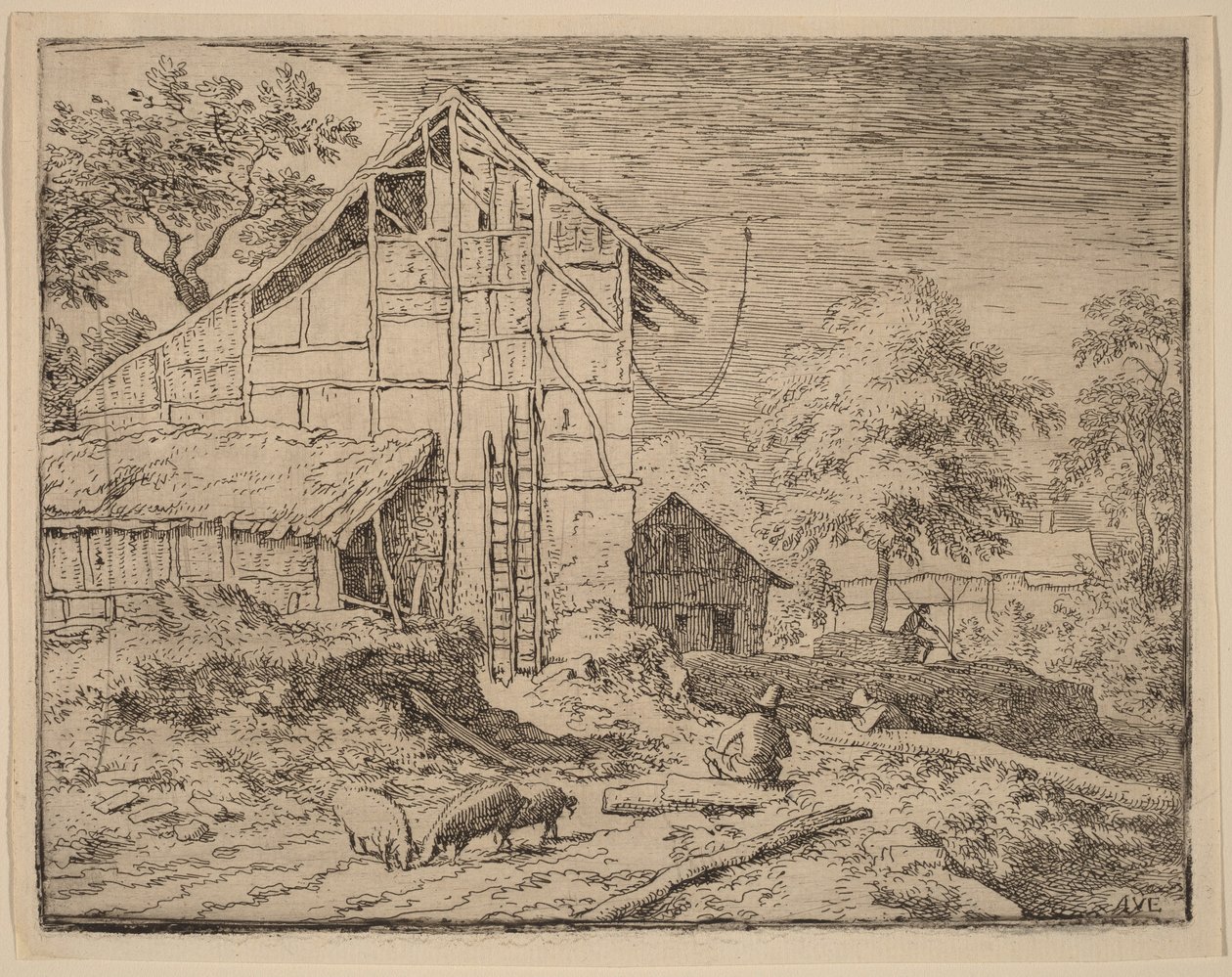 Cabaña con dos escaleras de Allart van Everdingen