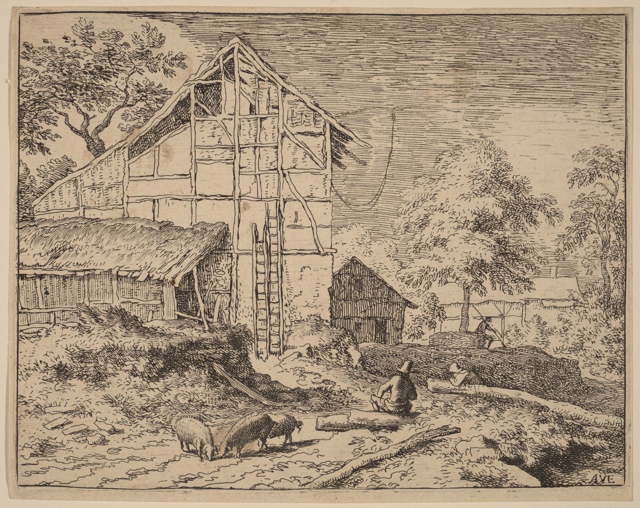 Cabaña con dos escaleras de Allart van Everdingen
