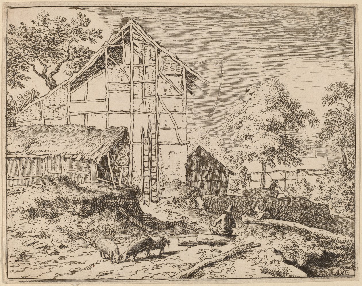 Cabaña con dos escaleras, probablemente c. 1645-1656 de Allart van Everdingen