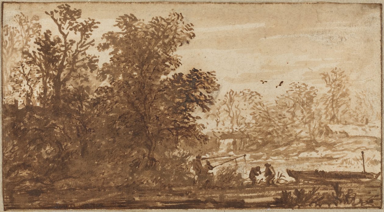 Pescador en un paisaje fluvial de Allart van Everdingen
