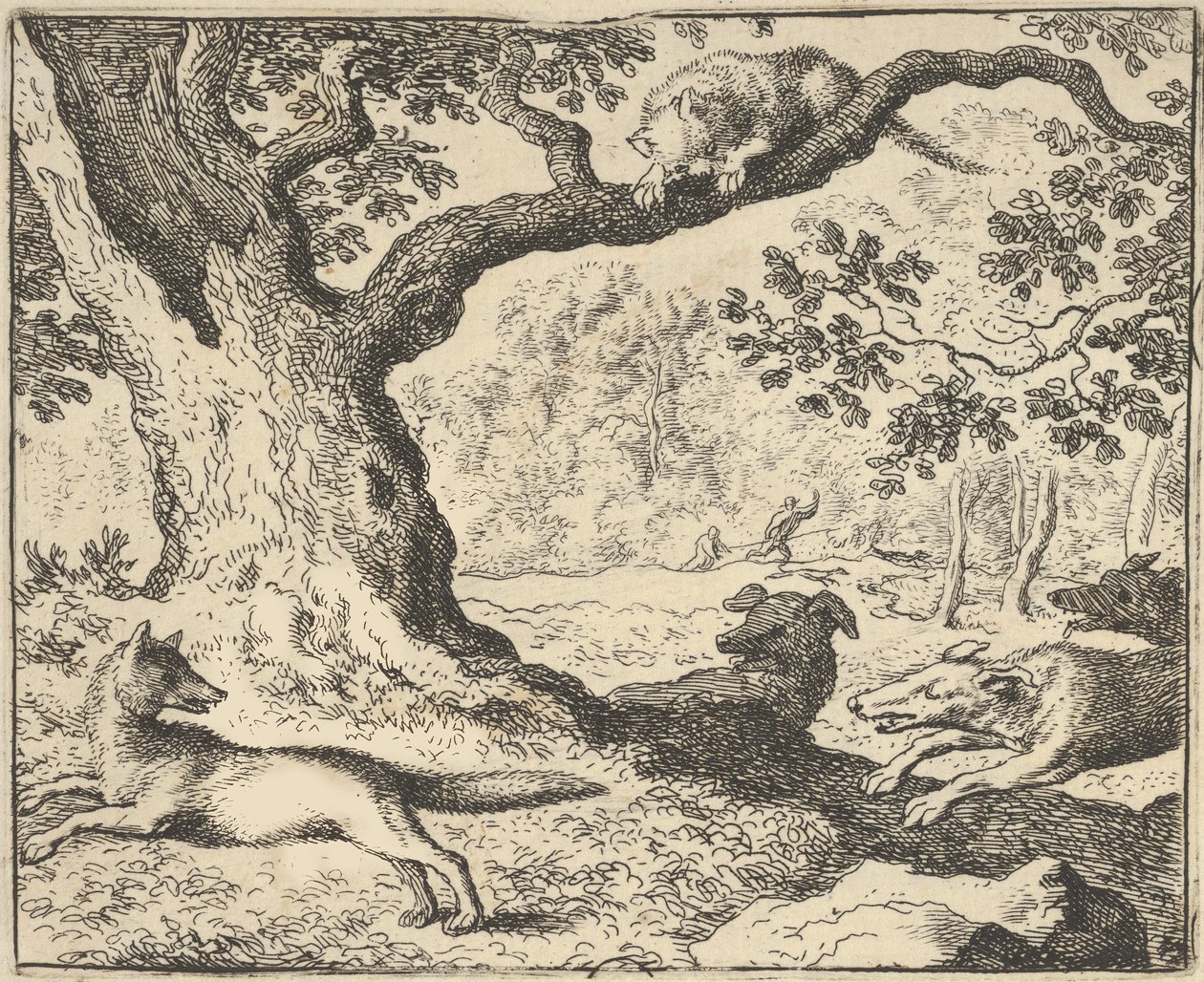 Siguiendo la falsa historia de Renard, su padre es perseguido por perros de caza de Hendrick van..., 1650-75 de Allart van Everdingen