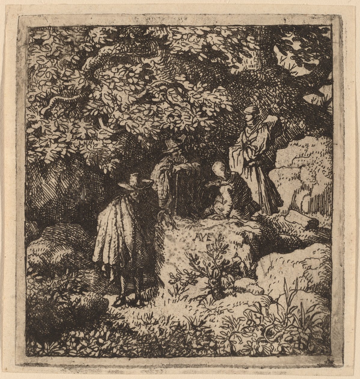 Cuatro figuras bajo un árbol, probablemente c. 1645-1656 de Allart van Everdingen