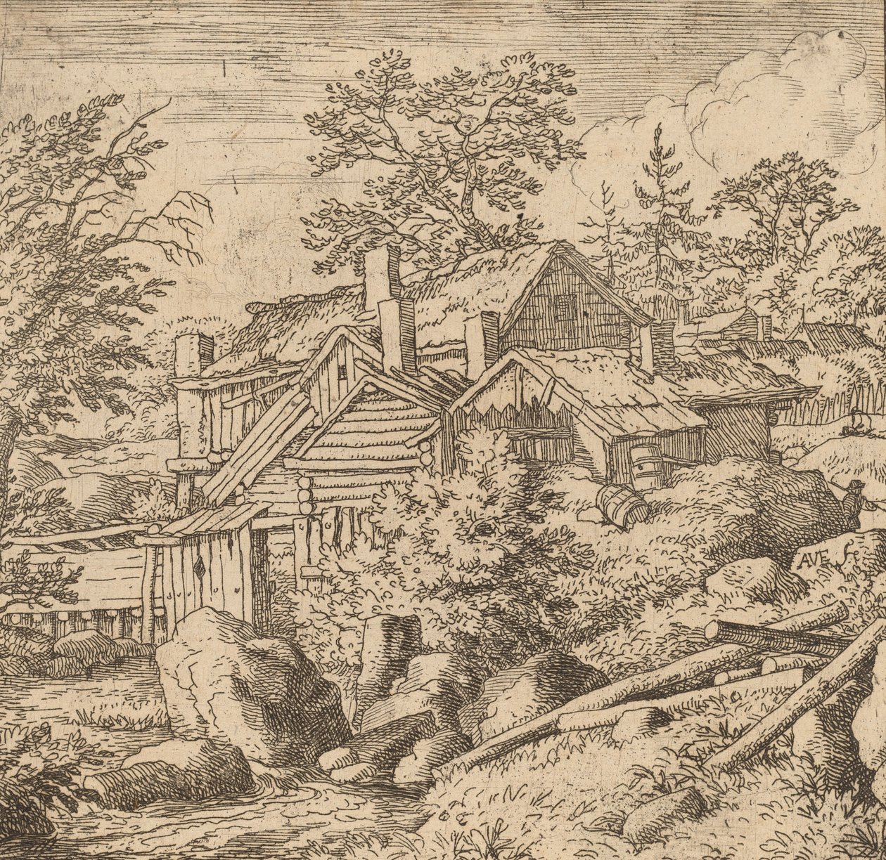 Hamlet en una Ladera de Montaña, probablemente c. 1645-1656 de Allart van Everdingen