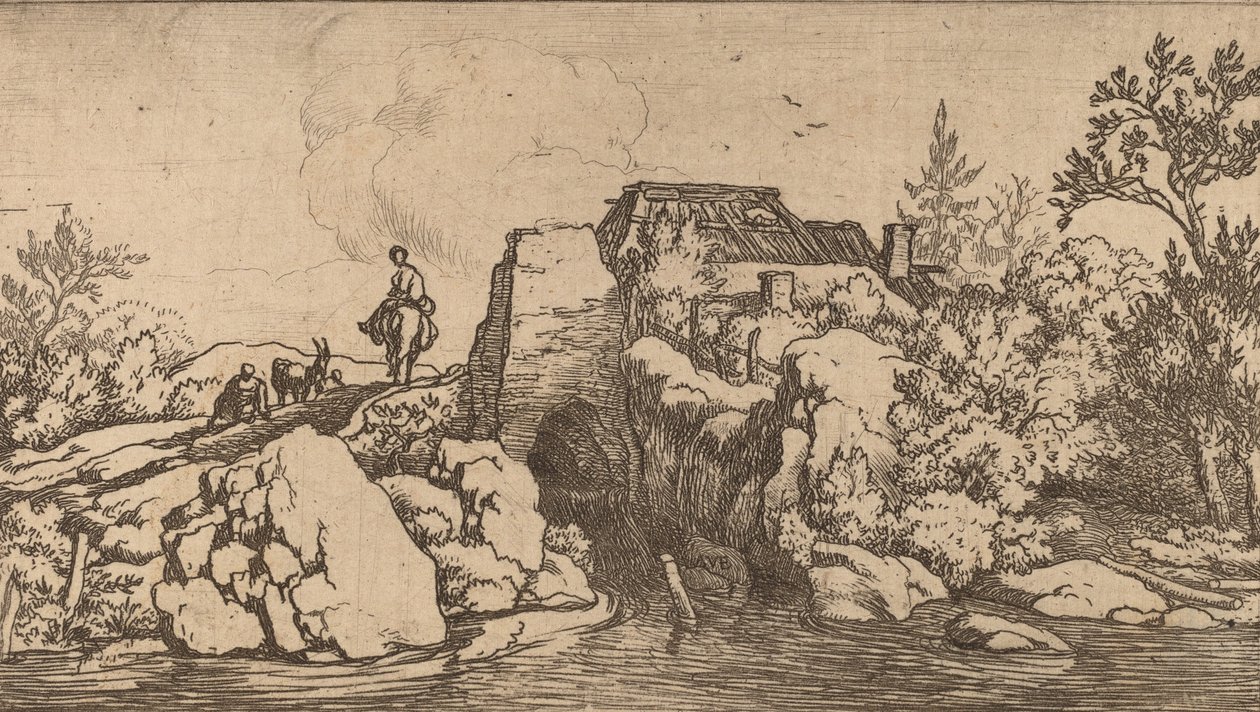 Jinete en un puente de piedra, probablemente c. 1645-1656 de Allart van Everdingen