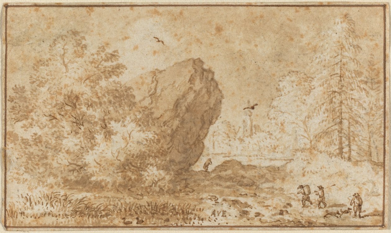 Paisaje con gran roca de Allart van Everdingen
