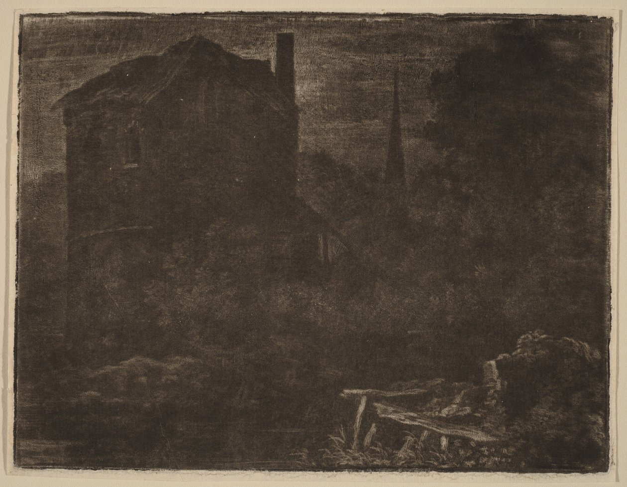 Paisaje nocturno con casa y aguja de iglesia de Allart van Everdingen