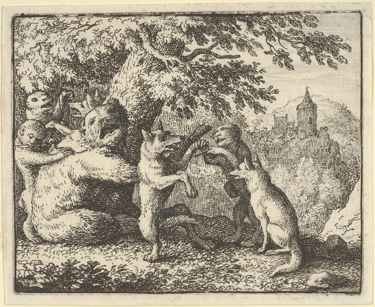 Por orden del león, se toma un trozo de piel del oso, un trozo de las patas delanteras..., 1650-75 de Allart van Everdingen