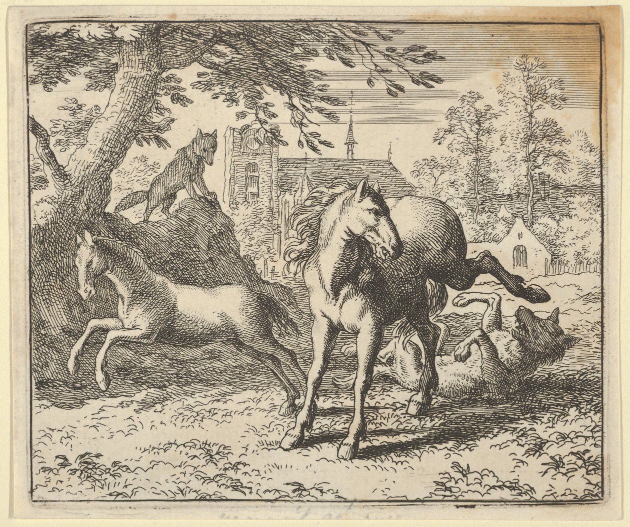 Renard va con el tejón a la corte para apaciguar la ira del león de Allart van Everdingen