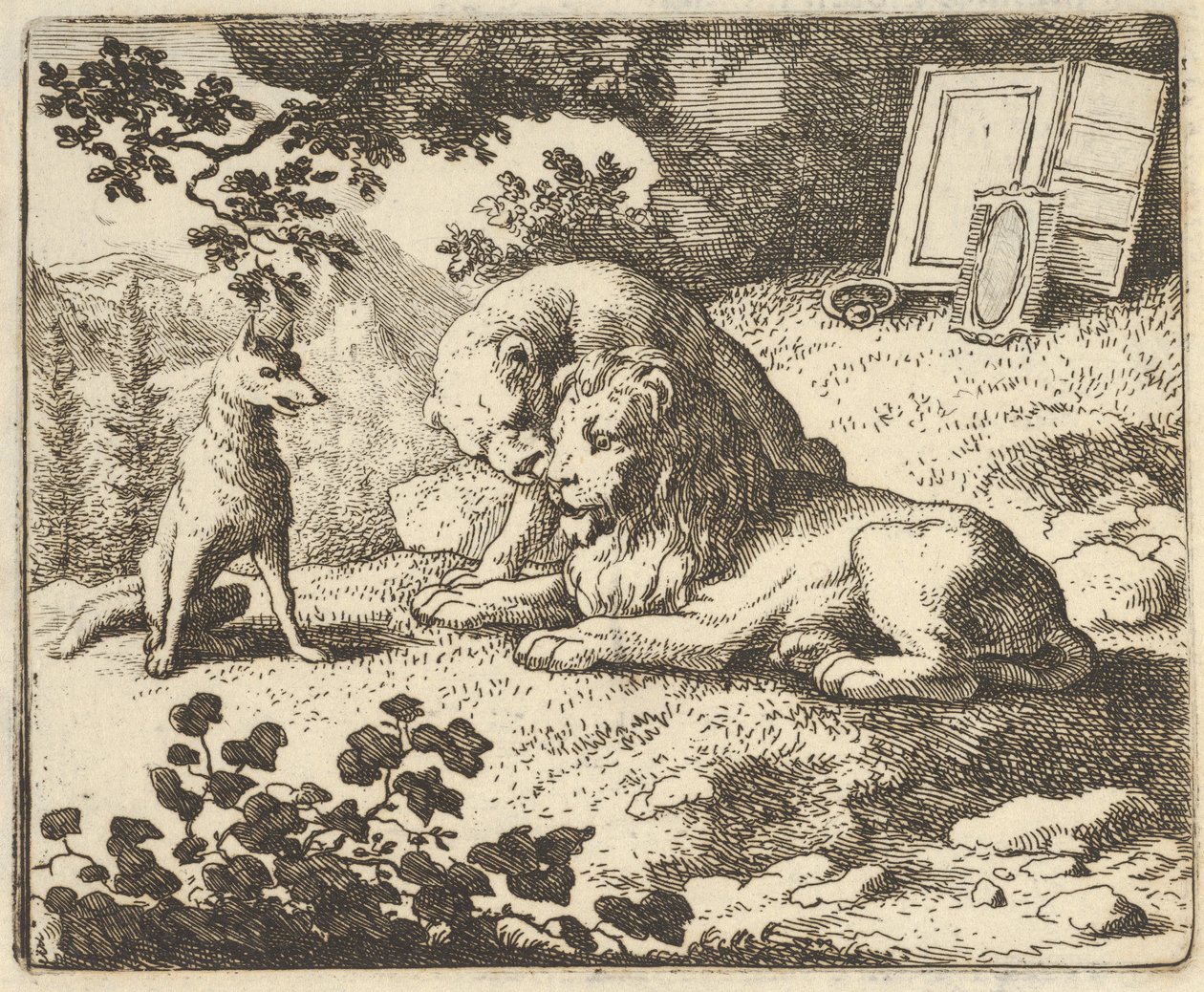 Renard Miente que le Dio al Carnero Varios Objetos Preciosos que Eran para el León de Allart van Everdingen