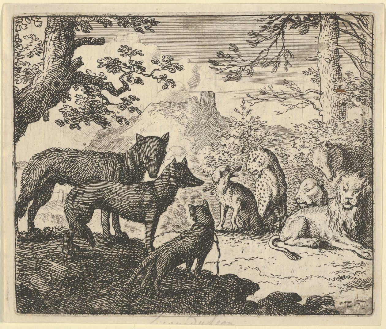 Los padres de Renard piden retirarse de la corte, de "Renard el Zorro" de Hendrick van Alcmar de Allart van Everdingen