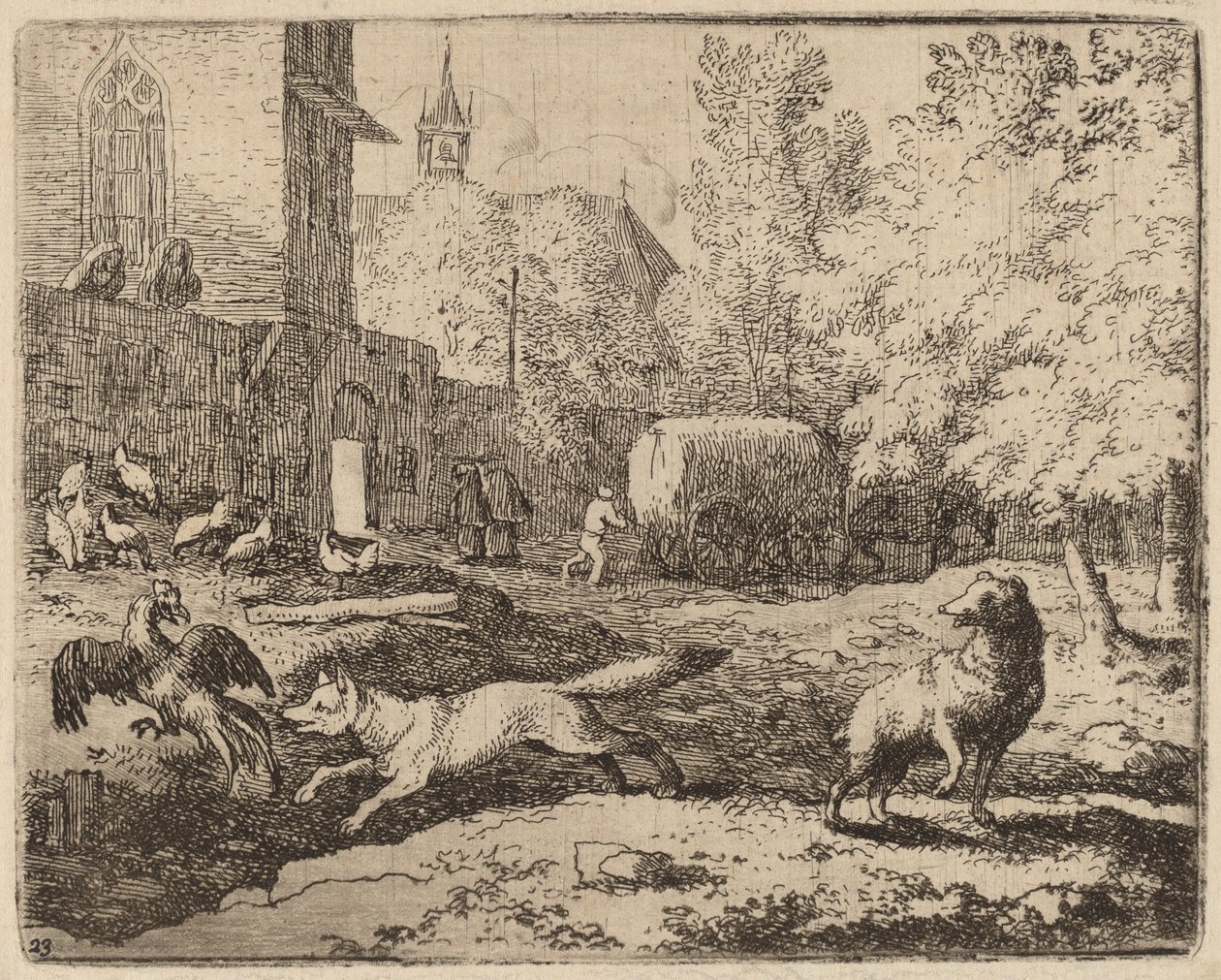 Reynard intenta robar un gallo, probablemente c. 1645-1656 de Allart van Everdingen